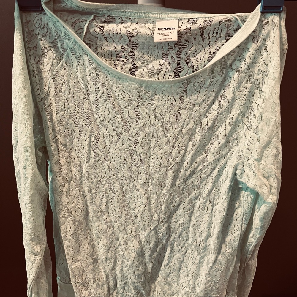 “PINK” Victoria’s Secret Elegant Lace Top in Aqua